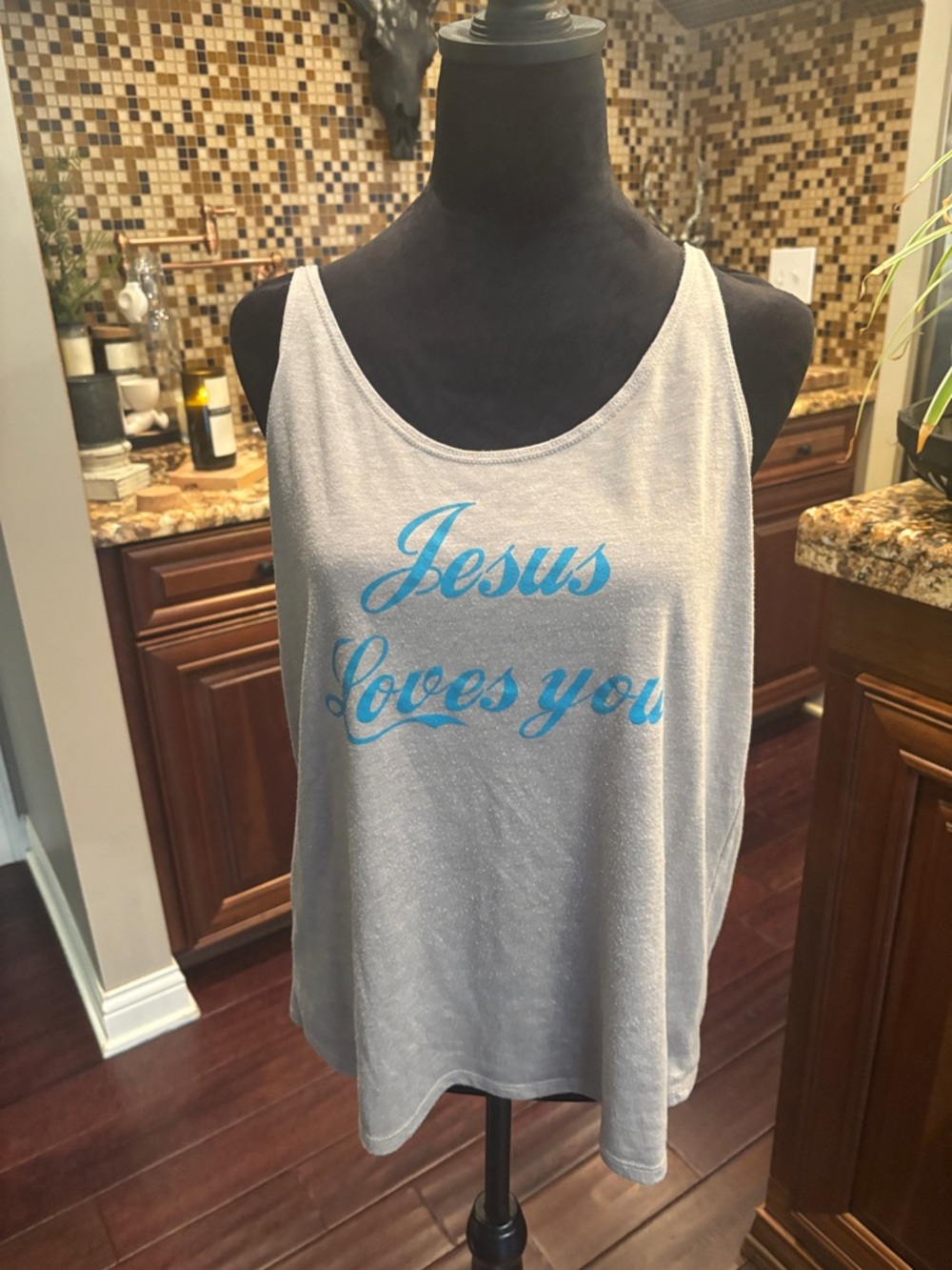 Bella Canvas Gray Tank Top with Blue Script